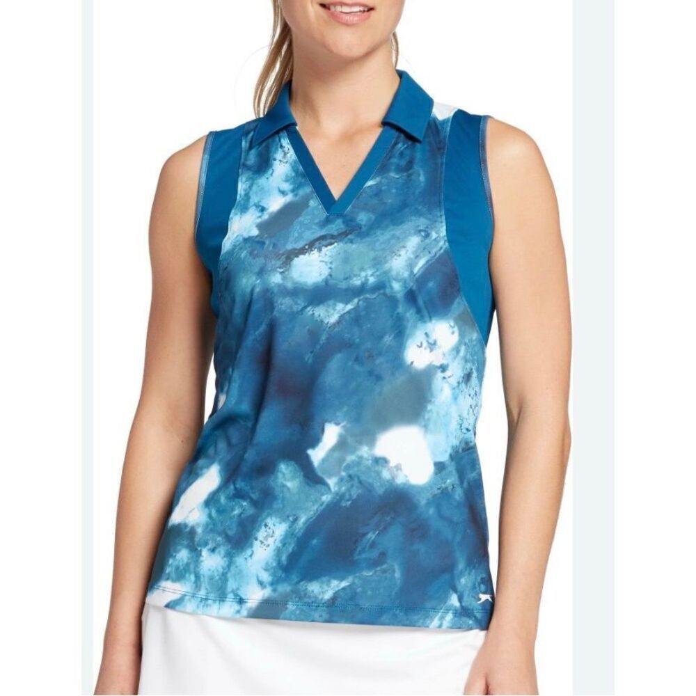 Women's Marble Pin Tuck Sleeveless Golf Polo Size Medium